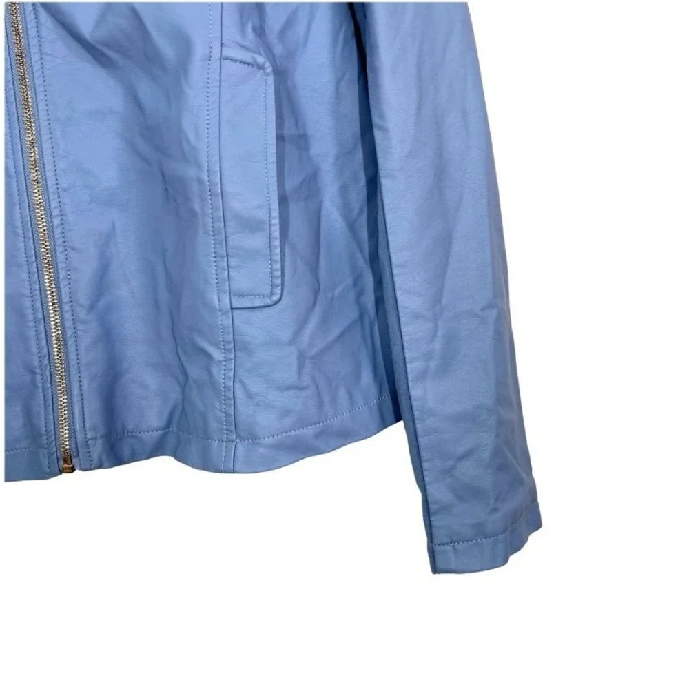 JustFab Faux‎ Leather Moto Jacket Blue Zip Front Women's Size XXL Modern Outwear